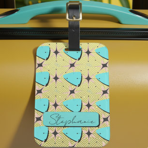 Mid Century Modern Yellow Pattern Luggage Tag