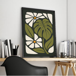 Mid Century Monstera Botanical Tropical Plant Art Poster