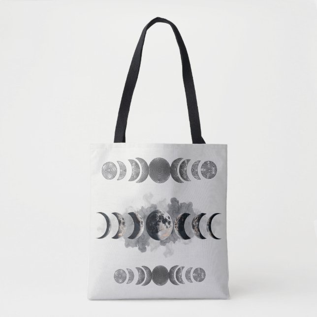 Mid-Century Moon Phases Totem Poster | Bauhaus Geo Tote Bag (Front)