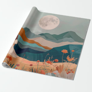 Mid Century Mountain Landscape Terracotta Sage Art Wrapping Paper