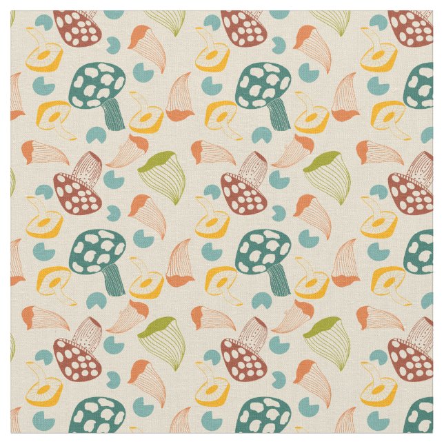 Mid Century Mushroom Retro Pattern  Fabric (Close Up)
