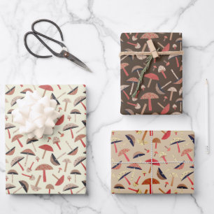 Mid-Century Mushrooms Retro-Inspired Original Art Wrapping Paper Sheet