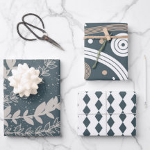 Mid Century Navy Blue Geometric Botanical