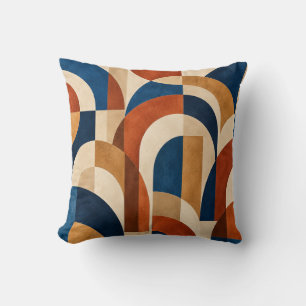 Mid Century Navy Rust Mustard Arch Geometric Throw Cushion