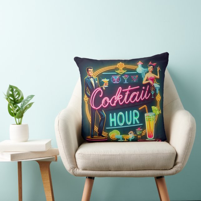 Mid Century Neon Sign Cocktail Hour Couple Cushion (Chair)