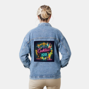 Mid Century Neon Sign Cocktail Hour Couple Denim Jacket