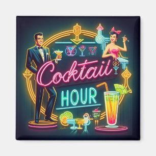 Mid Century Neon Sign Cocktail Hour Couple Magnet
