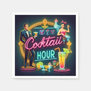 Mid Century Neon Sign Cocktail Hour Couple Napkin
