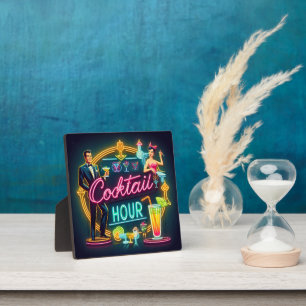 Mid Century Neon Sign Cocktail Hour Couple Plaque