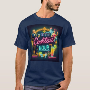Mid Century Neon Sign Cocktail Hour Couple T-Shirt