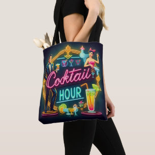 Mid Century Neon Sign Cocktail Hour Couple Tote Bag