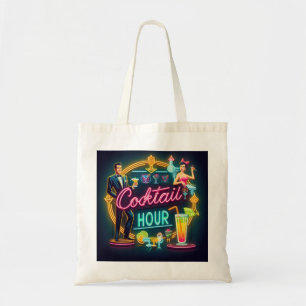 Mid Century Neon Sign Cocktail Hour Couple Tote Bag