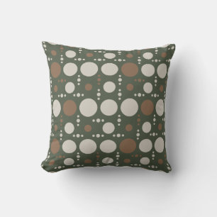 Mid-Century Olive and Brown Circles Throw Pillow
