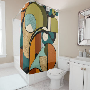 Mid-Century Olive Bloom Abstract Art Shower Curtain