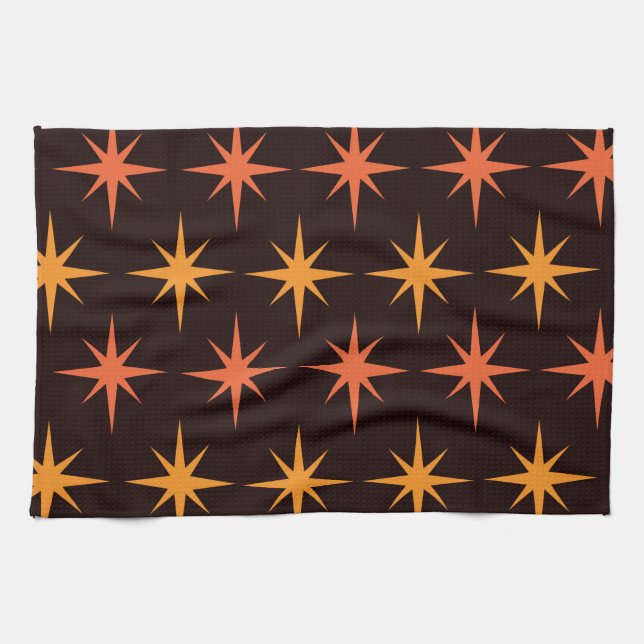Mid Century Orange and Mustard Yellow starbursts  Tea Towel (Horizontal)
