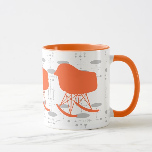 Mid-Century Orange Grey Pattern Chair Silhouette Mug (Right)