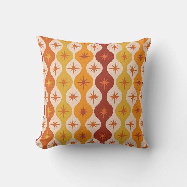 Mid Century Orange Mod Stars on ogee pattern   Cushion (Front)