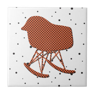 Mid-Century Orange Pattern Chair Silhouette Tile