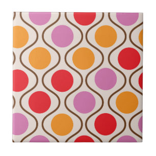 Mid Century Orange, Pink and Red on Ogee shapes Tile