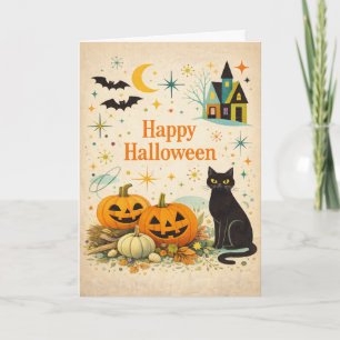 Mid Century Orange Pumpkins Halloween Card