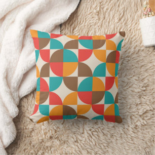 Mid Century Orange Red Teal Circle Shapes Cushion