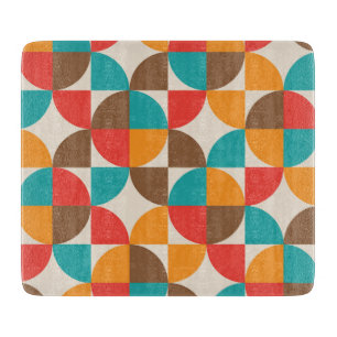 Mid Century Orange Red Teal Circle Shapes Cutting Board