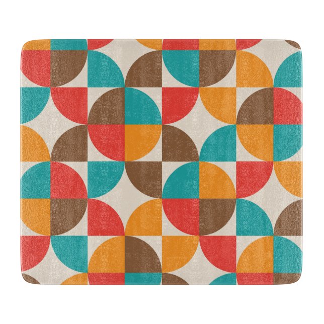 Mid Century Orange Red Teal Circle Shapes  Cutting Board (Front)