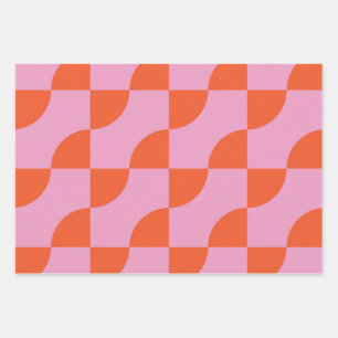 Mid Century Orange Semi Circles on Pink Background Wrapping Paper Sheet