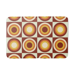Mid Century Orange Yellow Circles on squares Bath Mat