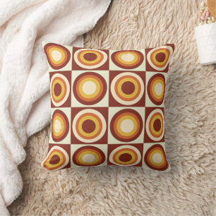 Mid Century Orange Yellow Circles on squares Cushion