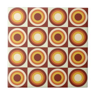 Mid Century Orange Yellow Circles on squares  Tile