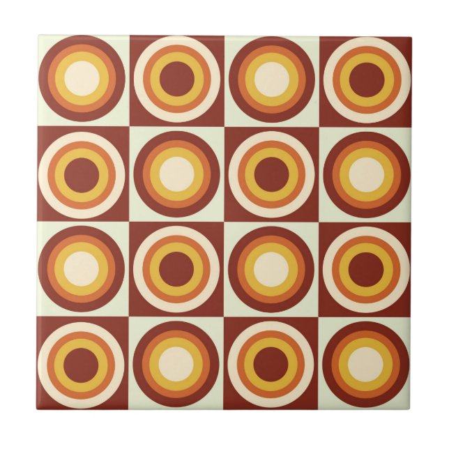 Mid Century Orange Yellow Circles on squares  Tile (Front)