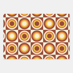 Mid Century Orange Yellow Circles on squares Wrapping Paper Sheet