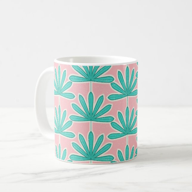Mid Century Palm leaf pink Coffee Mug (Front Left)