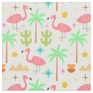 Mid Century Palm Springs Flamingo with Trees Fabric