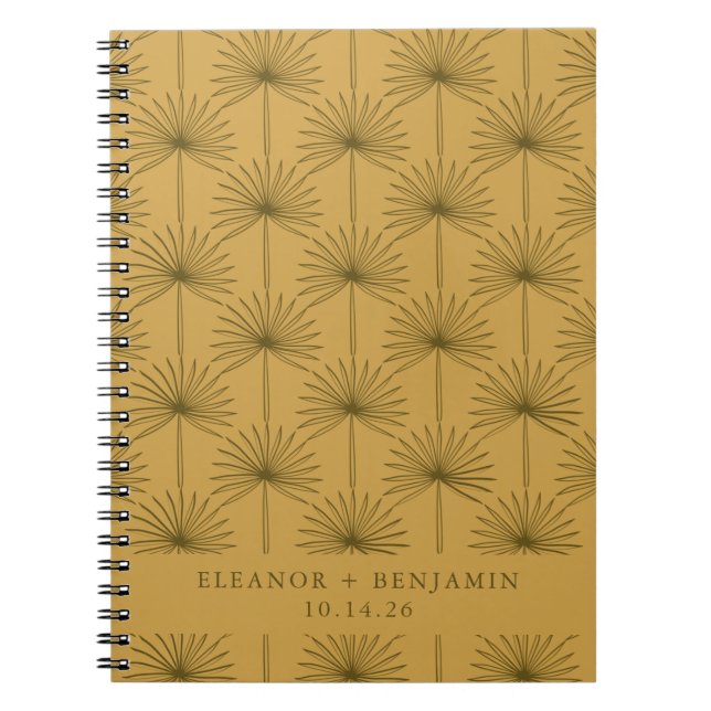 Mid Century Palm Springs Mustard Olive Wedding Notebook (Front)