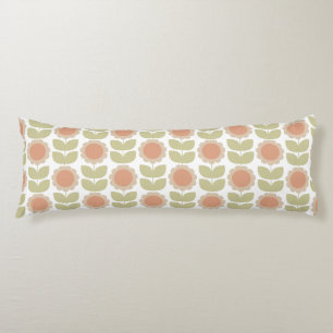  Mid-Century Pastel Pink Retro Floral Pattern Body Cushion