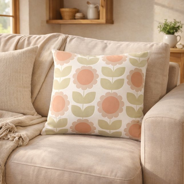  Mid-Century Pastel Pink Retro Floral Pattern Cushion (Creator Uploaded)