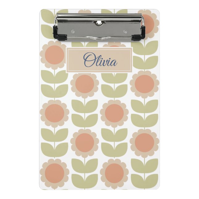  Mid-Century Pastel Pink Retro Floral Pattern Mini Clipboard (Front)