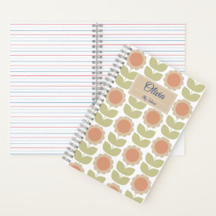  Mid-Century Pastel Pink Retro Floral Pattern Notebook