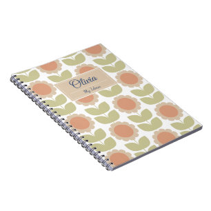  Mid-Century Pastel Pink Retro Floral Pattern Notebook