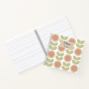  Mid-Century Pastel Pink Retro Floral Pattern Notebook