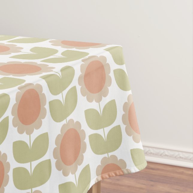  Mid-Century Pastel Pink Retro Floral Pattern Tablecloth (In Situ)