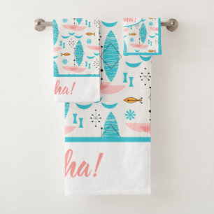 Mid Century Pink Catamaran Bath Towel Set
