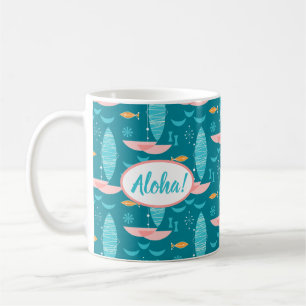 Mid Century Pink Catamaran - Blue Background Coffee Mug
