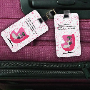 MId century Pink Chair With Two Cute Cats Dots Luggage Tag