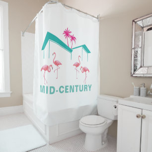 MID-CENTURY Pink Flamingos Shower Curtain