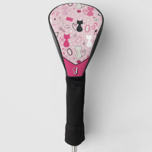 Mid Century Pink Heart Cats Golf Head Cover