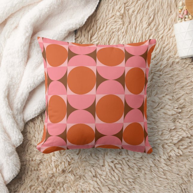 Mid Century Pink Orange Circles and Half Circles  Cushion (Blanket)