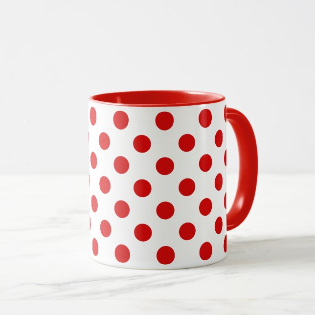 Mid-Century Polka Dots Red on White  Mug (Front Right)